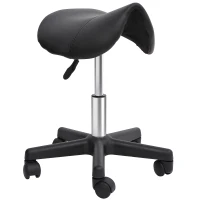 HOMCOM Saddle Stool, PU Leather Rolling Stool with Wheels, Adjustable Salon Chair for Kitchen, Salon Spa, Bar, Home Office, Massage, Black(m-2)