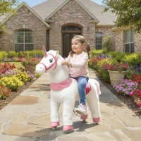 Qaba Ride on Unicorn Toy for Kids 4-7 Years, 37.8 Inch Plush Baby Rocking Horse with Wheels, No Battery Required, White(m-2)