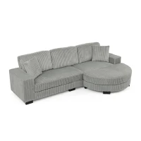 Corduroy Tufted Upholstered Sectional Sofa with Reversible Left/Right Chaise, L-Shaped Seats for Living Room, 110.5" L x 57" W x 25.5" H, Gray(m-9)