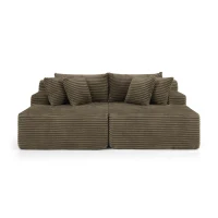 2-Seater Compressed Foam Lounge Sofa with Velvet Fabric and No Wood Frame, Loveseat Ideal for Bedroom, 83" L x 63" W x 25" H, Brown(m-2)