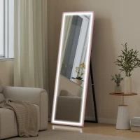 HOMCOM LED Mirror with Dimmable and 3 Colour Lights, 64" x 21" Rectangular Full Body Mirror for Bedroom Living Room, Pink(m-10)