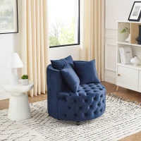Velvet Upholstered Swivel Chair with Button-Tufted Back, Multi-Density Foam Cushion, Seat with 3 Accent Pillows, 30" L x 30" W x 26" H, Blue(m-4)
