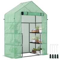Outsunny 3-Tier Mini Greenhouse, Walk-in Greenhouse, Garden Hot House with 4 Shelves, Roll-Up Door and Weatherized Cover, 56" x 29" x 77", Dark Green(m-2)