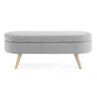Oval Storage Ottoman Bench with Linen-Upholstered Pleated Fabric, Multiuse Footstool and Seat for Living Room, 43.5" L x 16" W x 16" H, Grey(m-2)