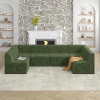U-Shaped Modular Sofa with Spring-Supported Cushions and Wide Arms, Sectional Sofa Perfect for Living Room, 130.5" L x 65" W x 30" H, Green(m-1)