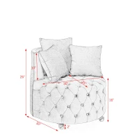 Velvet Upholstered Swivel Chair with Button-Tufted Back, Multi-Density Foam Cushion, Seat with 3 Accent Pillows, 26" L x 30" W x 30" H, Beige(m-3)