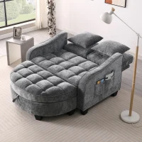 2-Seater Sofa Chaise Lounge with Irregular Curved Armrests, Ergonomic Backrest, Footrest with 2 Throw Pillows, 42.5" L x 32.5" W x 36.5" H, Grey(m-5)