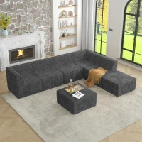 L-Shape Modular Sectional Sofa with Spring-Supported Seat Cushions, DIY Sleeper with All-Foam Construction, 130.5" L x 98" W x 30" H, Grey(m-7)