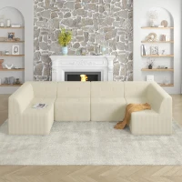 U-Shaped Modular Sofa with Spring-Supported Cushions and Wide Arms, Sectional Sofa Perfect for Living Room, 130.5" L x 65" W x 30" H, Beige(m-1)