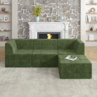 L-Shaped Modular Sectional Sofa with Space-Saving Compressed Design, Sleeper with Foam-Filled Cushions, 97.5" L x 66" W x 30" H, Green(m-7)