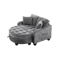 2-Seater Sofa Chaise Lounge with Irregular Curved Armrests, Ergonomic Backrest, Footrest with 2 Throw Pillows, 42.5" L x 32.5" W x 36.5" H, Grey(m-10)