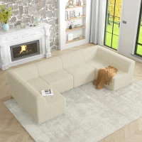 U-Shaped Modular Sofa with Spring-Supported Cushions and Wide Arms, Sectional Sofa Perfect for Living Room, 130.5" L x 65" W x 30" H, Beige(m-7)
