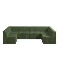 U-Shaped Modular Sofa with Spring-Supported Cushions and Wide Arms, Sectional Sofa Perfect for Living Room, 130.5" L x 65" W x 30" H, Green(m-2)