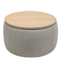 2-in-1 Round Storage Ottoman with Removable Lid, Hidden Storage, End Table & Ottoman for Living Room, 25.5" L x 25.5" W x 14.5" H, Light Grey(m-2)
