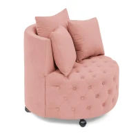 Velvet Upholstered Swivel Chair with Button-Tufted Back, Multi-Density Foam Cushion, Seat with 3 Accent Pillows, 30" L x 30" W x 26" H, Pink(m-10)