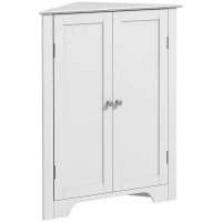 kleankin Freestanding Bathroom Cabinet, Corner Cabinet with Doors and Shelves, Small Bathroom Storage Cabinet, White(m-2)