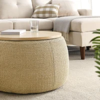 2-in-1 Round Storage Ottoman with Removable Lid, Hidden Storage, End Table & Ottoman for Living Room, 25.5" L x 25.5" W x 14.5" H, Natural(m-6)
