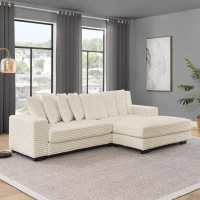 Tufted Corduroy Upholstered Sectional Sofa with Reversible Chaise, Footrests, Sleeper for Compact Room, 110.5" L x 57" W x 25.5" H, Beige(m-4)
