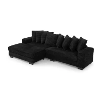 Corduroy Tufted Upholstered Sectional Sofa with Reversible Chaise, L-Shaped Sleeper with Removable Cushions, 110.5" L x 57" W x 25.5" H, Black(m-8)