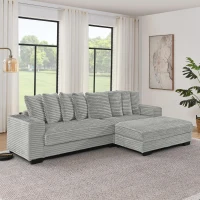 Tufted Corduroy Upholstered Sectional Sofa with Reversible Chaise, Footrests, Sleeper for Compact Room, 110.5" L x 57" W x 25.5" H, Gray(m-1)