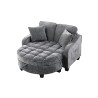 2-Seater Sofa Chaise Lounge with Irregular Curved Armrests, Ergonomic Backrest, Footrest with 2 Throw Pillows, 42.5" L x 32.5" W x 36.5" H, Grey