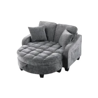 2-Seater Sofa Chaise Lounge with Irregular Curved Armrests, Ergonomic Backrest, Footrest with 2 Throw Pillows, 42.5" L x 32.5" W x 36.5" H, Grey(m-2)