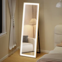 HOMCOM LED Mirror with Dimmable and 3 Colour Lights, 64" x 21" Rectangular Floor Mirror for Bedroom Living Room, Gold(m-1)