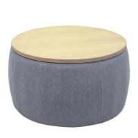 2-in-1 Round Storage Ottoman with Removable Lid, Hidden Storage, End Table & Ottoman for Living Room, 25.5" L x 25.5" W x 14.5" H, Dark Grey(m-2)
