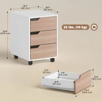 HOMCOM 3 Drawer File Cabinet, Mobile Vertical Filing Cabinet with Wheels, Printer Stand with Storage for Home Office, Oak(m-3)