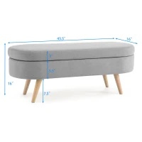 Oval Storage Ottoman Bench with Linen-Upholstered Pleated Fabric, Multiuse Footstool and Seat for Living Room, 43.5" L x 16" W x 16" H, Grey(m-3)