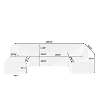 U-Shape Modular Sectional Sofa with Plush Terrycloth Upholstery, Space-Saving Minimalist Sleeper for Living Room, 130.5" L x 65" W x 30" H, Grey(m-3)