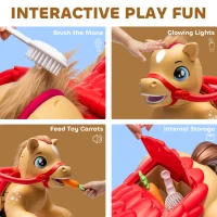 Qaba Ride On Horse Toy, 12V Battery Powered Ride on Toy with Carrot Toy, Comb and Sound, Electric Rocking Horse for Toddlers(m-4)