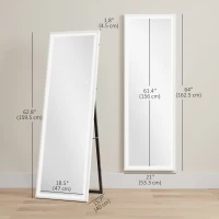 HOMCOM LED Mirror with Dimmable and 3 Colour Lights, 64" x 21" Rectangular Full Body Mirror for Bedroom Living Room, White(m-3)