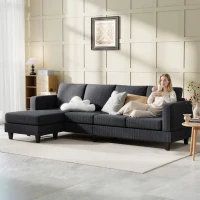 HOMCOM L Shaped Couch, L Shape Sofa with Chaise Lounge and Spring Cushion for Living Room, Bedroom, Charcoal Grey(m-1)