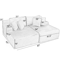 2-Seater Compressed Foam Lounge Sofa with Velvet Fabric and No Wood Frame, Loveseat Ideal for Bedroom, 83" L x 63" W x 25" H, Gray(m-3)