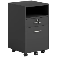Vinsetto Small Filing Cabinet with 2 Drawers, Lockable Home Office Storage Cabinets on Wheels for A4, Letter Size, Black(m-2)