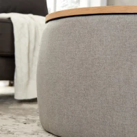 2-in-1 Round Storage Ottoman with Removable Lid, Hidden Storage, End Table & Ottoman for Living Room, 25.5" L x 25.5" W x 14.5" H, Light Grey(m-5)