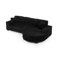 Corduroy Tufted Upholstered Sectional Sofa with Reversible Left/Right Chaise, L-Shaped Seats for Living Room, 110.5" L x 57" W x 25.5" H, Black(m-8)