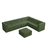 L-Shaped Modular Sectional Sofa with Foam-Filled Spring-Support Cushions, Reversible Sleeper for Living Room, 130.5" L x 97.5" W x 30" H, Green(m-2)