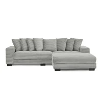 Tufted Corduroy Upholstered Sectional Sofa with Reversible Chaise, Footrests, Sleeper for Compact Room, 110.5" L x 57" W x 25.5" H, Gray(m-2)
