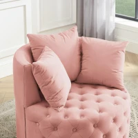 Velvet Upholstered Swivel Chair with Button-Tufted Back, Multi-Density Foam Cushion, Seat with 3 Accent Pillows, 30" L x 30" W x 26" H, Pink(m-8)