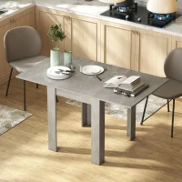 HOMCOM 55" Extendable Dining Table for 4-6 Person, Kitchen Table with PU Handle and Felt Pads for Small Spaces, Grey(m-1)
