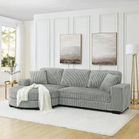 Corduroy Tufted Upholstered Sectional Sofa with Reversible Left/Right Chaise, L-Shaped Seats for Living Room, 110.5" L x 57" W x 25.5" H, Gray(m-1)
