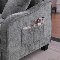 2-Seater Sofa Chaise Lounge with Irregular Curved Armrests, Ergonomic Backrest, Footrest with 2 Throw Pillows, 42.5" L x 32.5" W x 36.5" H, Grey(m-9)