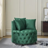 Velvet Upholstered Swivel Chair with Button-Tufted Back, Multi-Density Foam Cushion, Seat with 3 Accent Pillows, 30" L x 30" W x 26" H, Green(m-1)