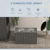 PawHut Elevated Dog Bowls for Large Dogs Pet Feeding Station with Stand, Storage, 2 Stainless Steel Food and Water Bowls, Grey(m-4)