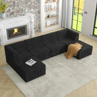 U-Shaped Modular Sofa with Spring-Supported Cushions and Wide Arms, Sectional Sofa Perfect for Living Room, 130.5" L x 65" W x 30" H, Black(m-7)