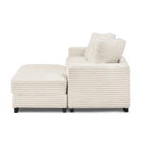 Tufted Corduroy Upholstered Sectional Sofa with Reversible Chaise, Footrests, Sleeper for Compact Room, 110.5" L x 57" W x 25.5" H, Beige(m-10)