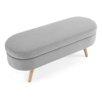 Oval Storage Ottoman Bench with Linen-Upholstered Pleated Fabric, Multiuse Footstool and Seat for Living Room, 43.5" L x 16" W x 16" H, Grey(m-8)
