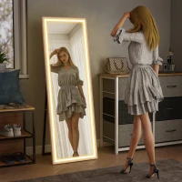 HOMCOM LED Mirror with Dimmable and 3 Colour Lights, 64" x 21" Rectangular Floor Mirror for Bedroom Living Room, Pink(m-10)